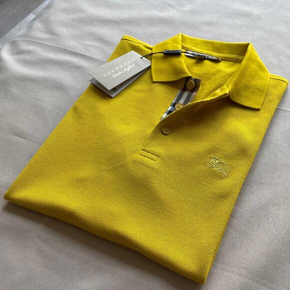 Burberry London Men's New Casual Yellow Color Polo Shirt Medium Size - Picture 4 of 10